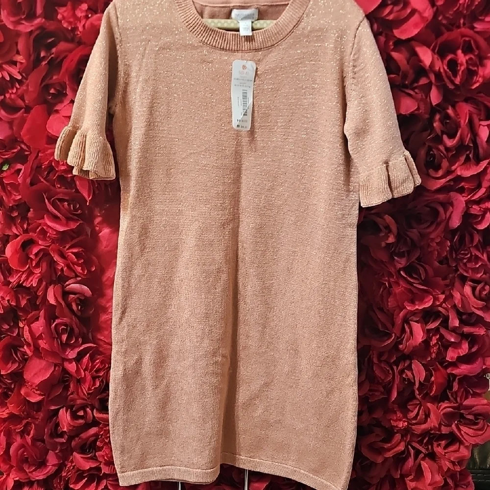 Gymboree NWT Peach Sparkle Sweater Dress with Ruffle Sleeves Size Small (5/6)